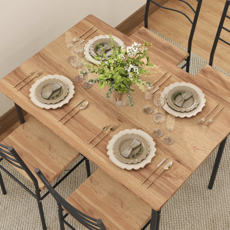 4 - Person Dining Set, Beige/Black, Beige