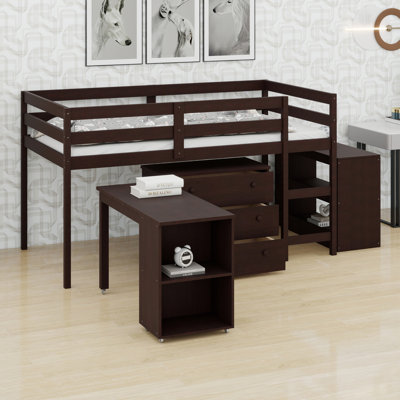 Low Profile Loft Bed for Study with Mobile Desk