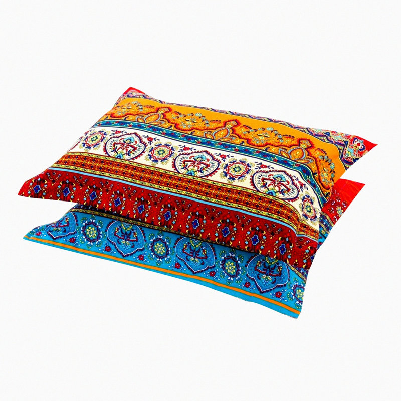 Boho Stripe Queen Pillow Shams Set - 100% Cotton Bohemian Pillow Cases - Exotic Boho Pillow Covers - Thick Striped Bedding - 19" x 29" - 2 Pieces