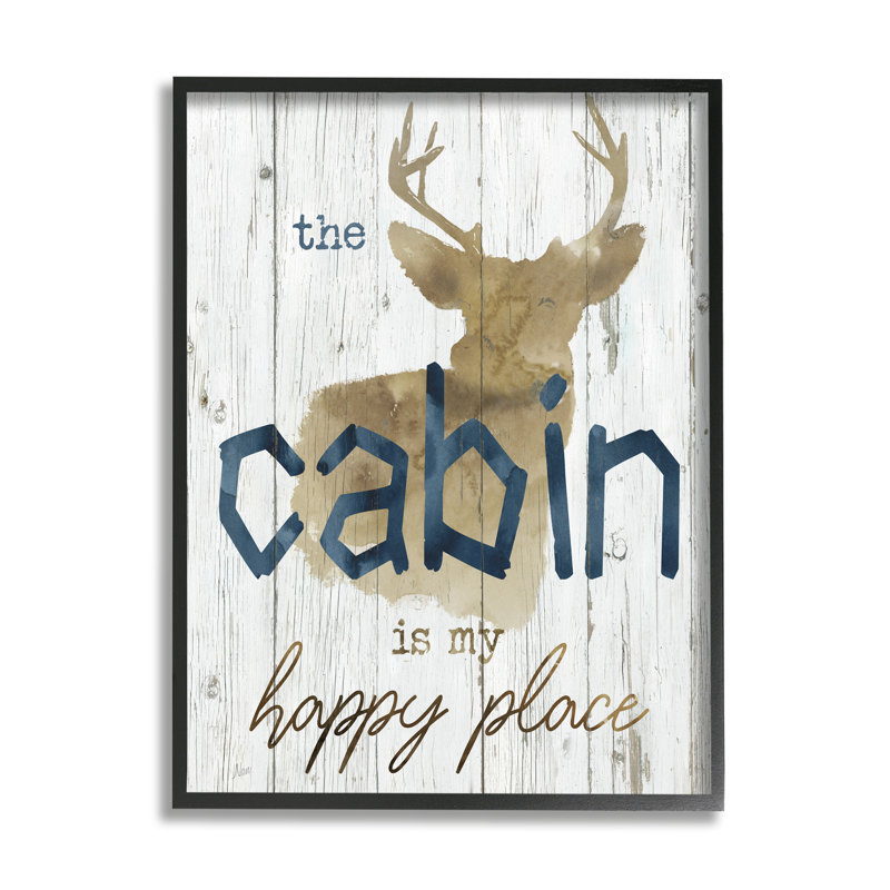 «Cabin Happy Place» par Nan - Art textuel, H 14 po x l 11 po x P 1,5 po, Giclée encadrée noir minuit