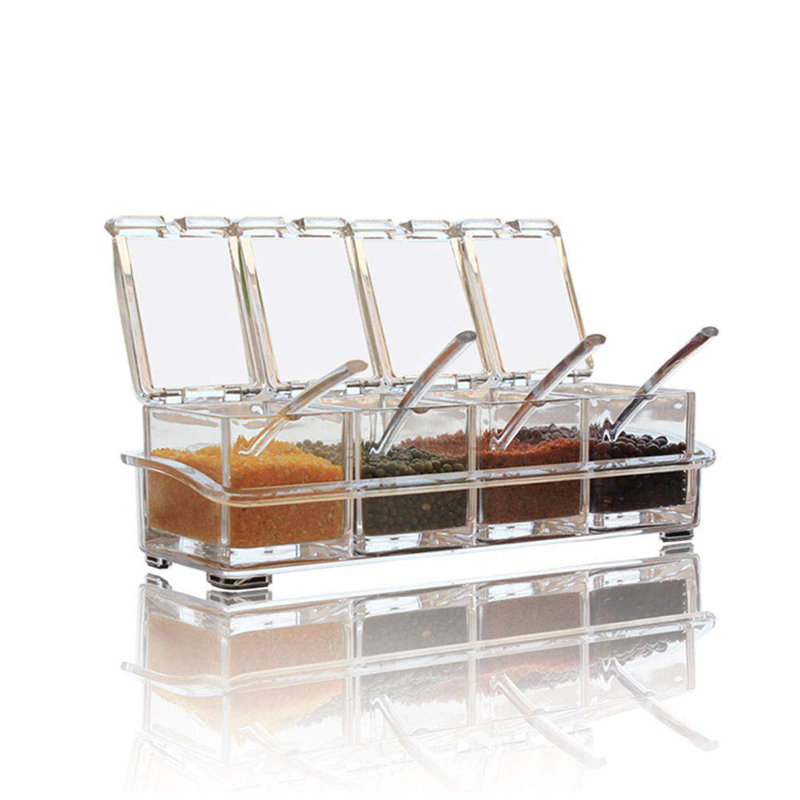 4 Pack Clear Condiment Storage Containers With Spoon For Spice Salt Sugar Bottles