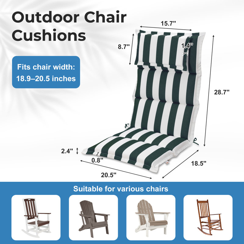  Ensemble de coussins de chaise de patio à haut dossier de 2, 47 x 21 x 2,4 po, Vert