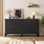 Commode 8 tiroirs Vintage avec pieds fuselés, commode large en bois pour chambre à coucher, salon, entrée, finition bois vieilli, noir-1230642402