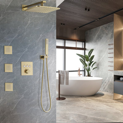 Solid Brass Thermostatic Shower System with 3 Body Sprays Jets and Handhel Shower (Valve Included)