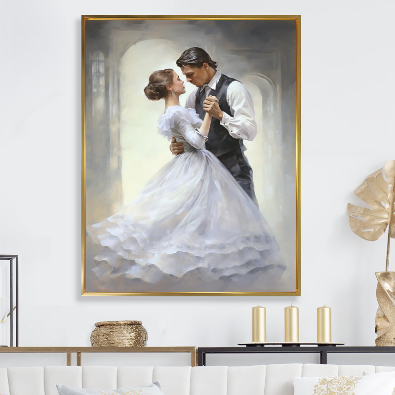 Danse valse en blanc - imprimé, H 32 po x l 24 po x P 1 po, Cadre flottant doré