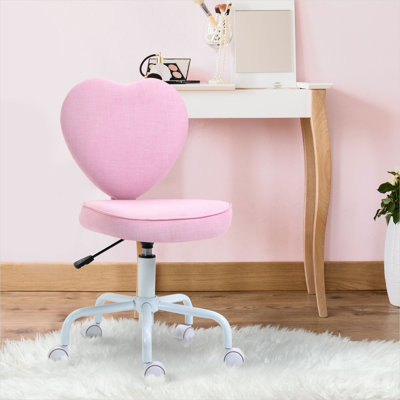 Chaises de bureau réglables en lin rose et mousse avec siège pivotant et structure en métal, 7,8 x 6,2 x 13,8 po