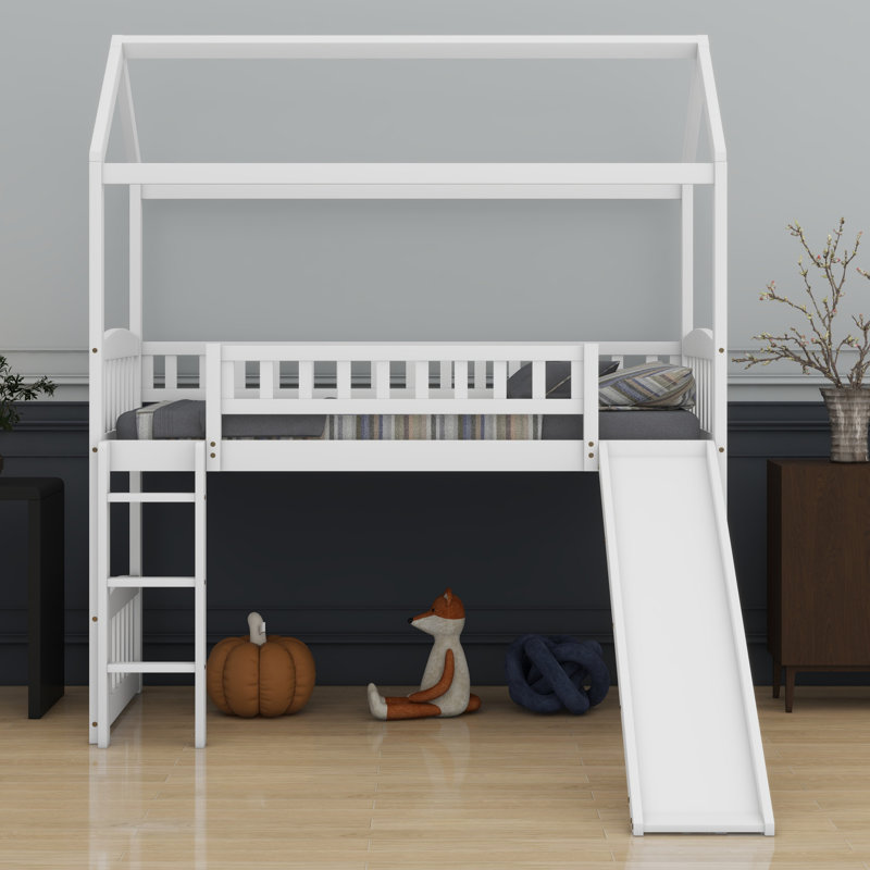 House Loft Bed With Slide, Gray