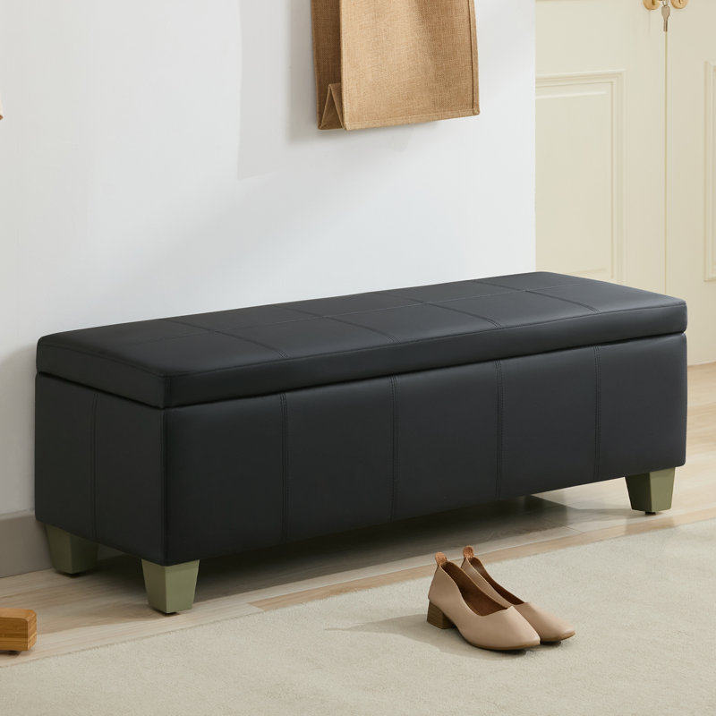 Banc de rangement rembourré en similicuir de 51 po de largeur, H 16,5 po x l 51 po x P 17,3 po, Noir foncé