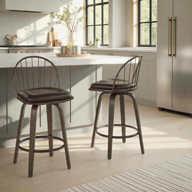 Tabouret de comptoir 26 po Novalee Arabelle, Bois de noyer verni / métal bronze