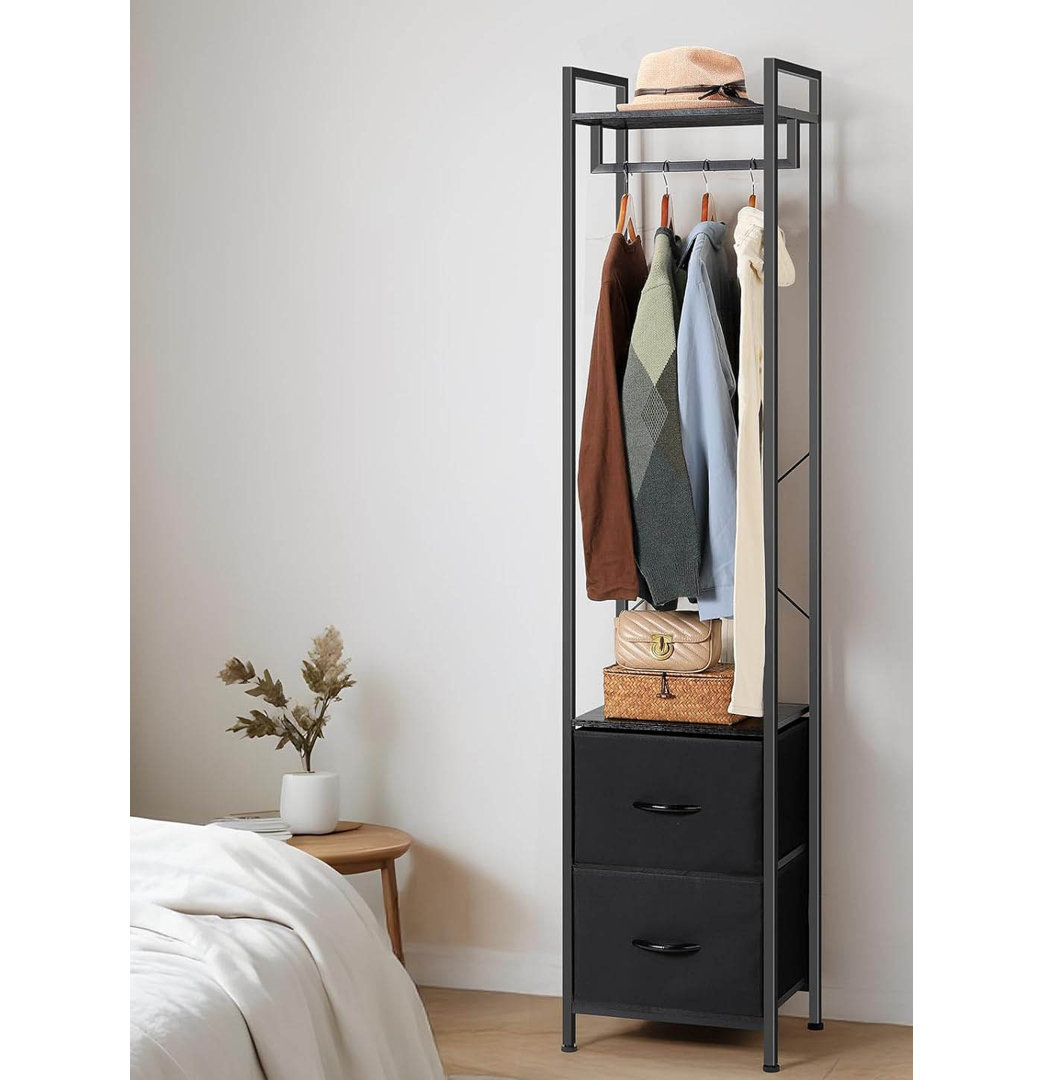 Black Coat Rack Stand With Non-Woven Drawer