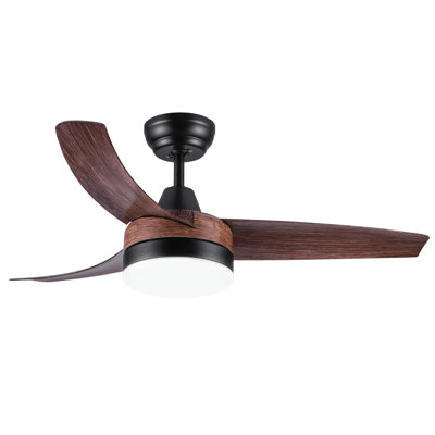 42" Farmhouse Rustic  Led Ceiling Fan With Brown Wood Grain Abs Blades And Remote Control