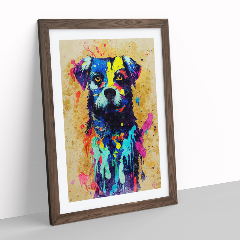 Dog Paint Splash No.4 - Framed Print, 46cm H x 34cm W x 2cm D, Walnut