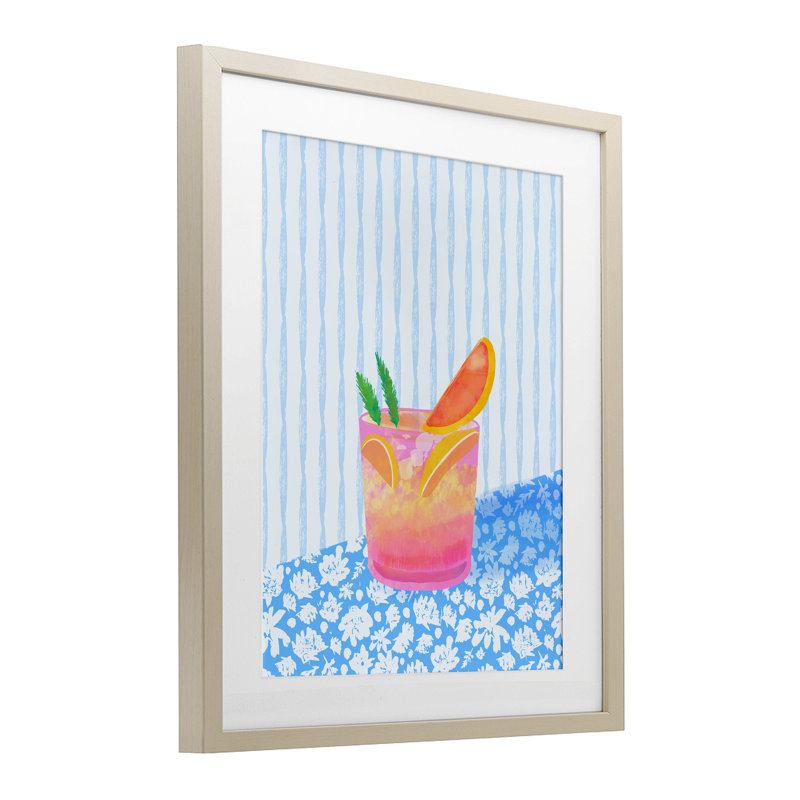 Reproduction sous verre encadrée d'une teinture morte de tequila, par Dina Riddle, H 13 po x l 16 po, Cadre de récolte en pin