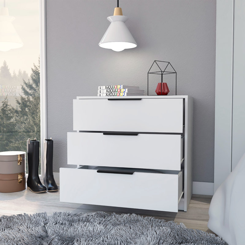 Commode H 27 po, commode 3 tiroirs, plateau supérieur, blanc sur place