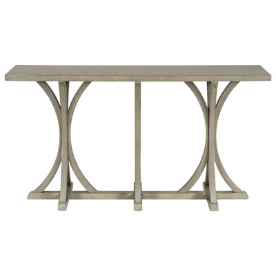 Console en U de 152 cm (59,8 po), placage de chêne, pieds en bois d'hévéa au design incurvé, patins réglables, idéale pour le salon, la cuisine ou le couloir.