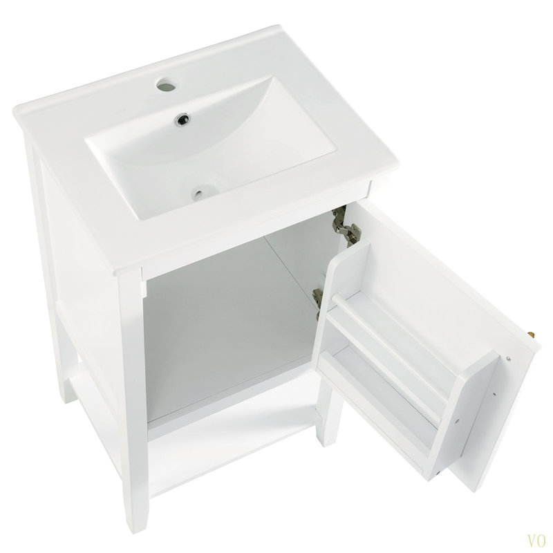 Meuble-lavabo de 20 po avec lavabo, armoire de salle de bain avec porte à fermeture douce, support de rangement et tablette ouverte