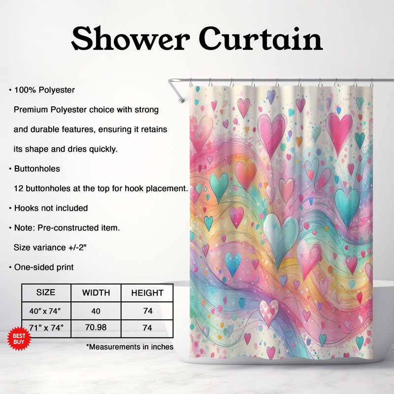 Painted Love Sprays - Rideau de douche standard 1 pièce, H 74 po x l 71 po