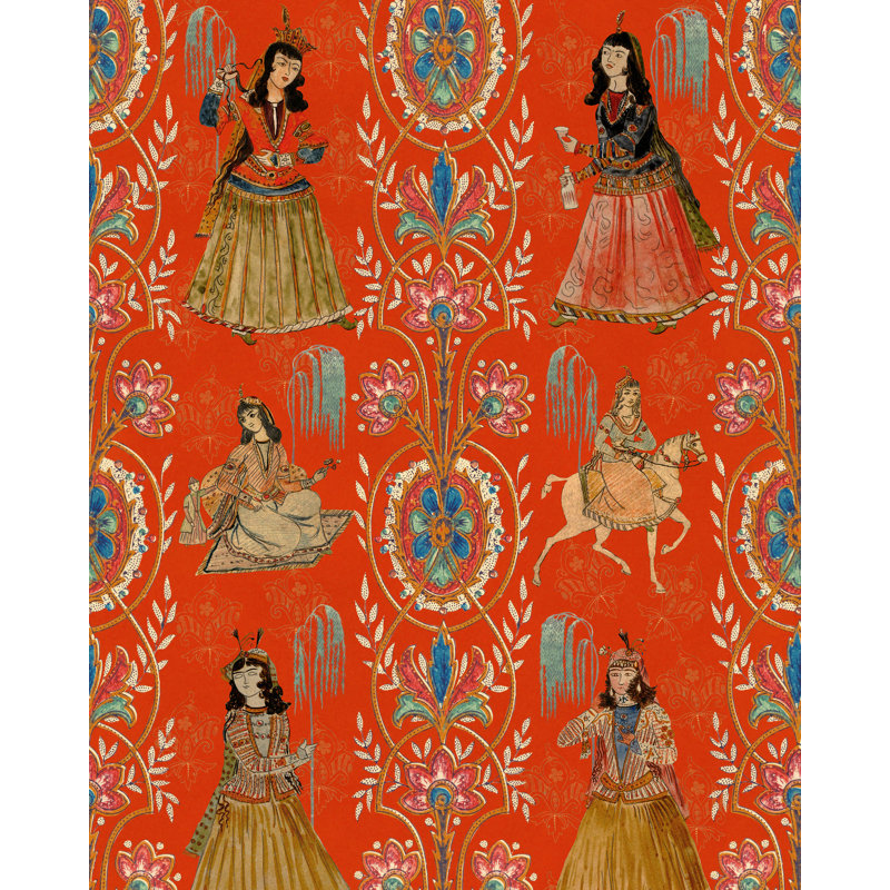 Tales Of Maghreb Wallpaper Roll, Blue/Red/Taupe/Yellow