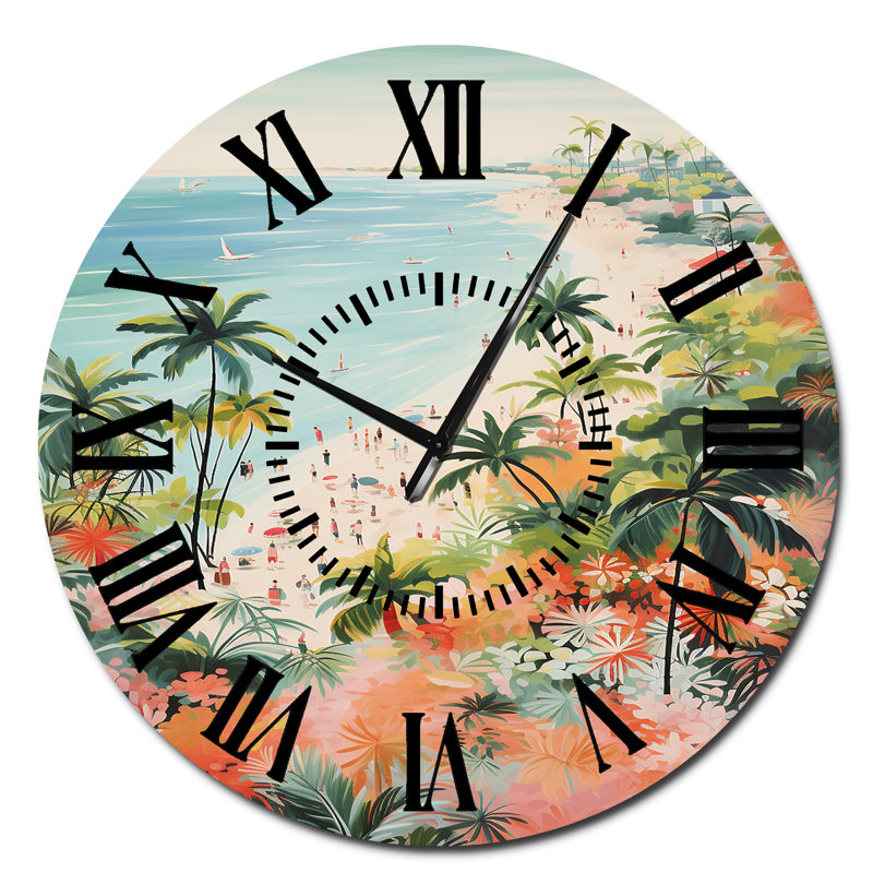 Horloge murale bord de mer scène de plage paradisiaque III, Surdimensionné