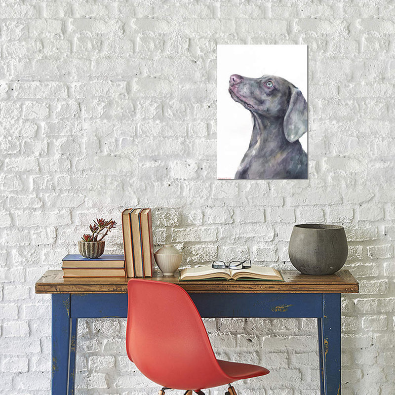 «Weimaraner» par George Dyachenko, reproduction sur toile tendue, H 26 po x l 18 po x P 1,5 po, Toile avec cadre noir
