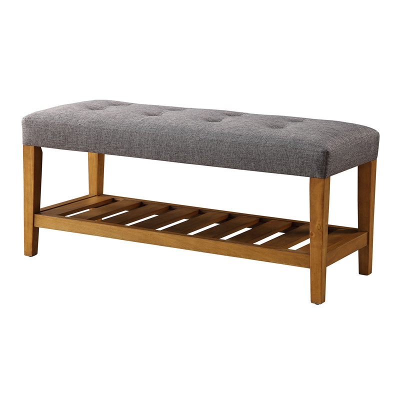 Warwickshire Wood Upholstered Storage Bench with Slatted Shelf, Brown, Gray/Brown