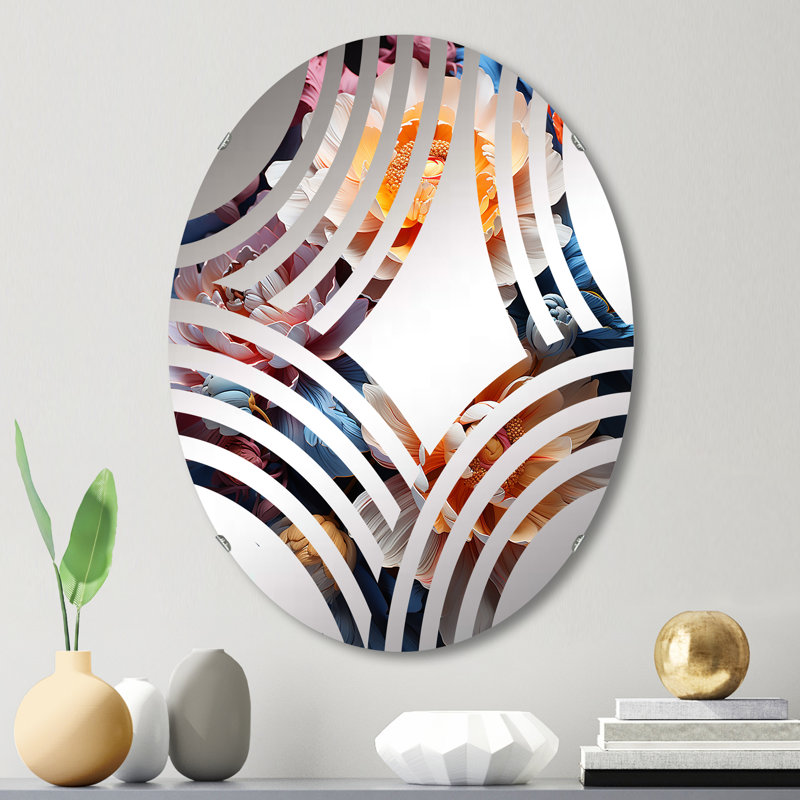 Magnifiques pivoines colorées qui viennent en vie - Miroir décoratif à éventail Baptist | Ovale, 29,5 po x 19,6 po