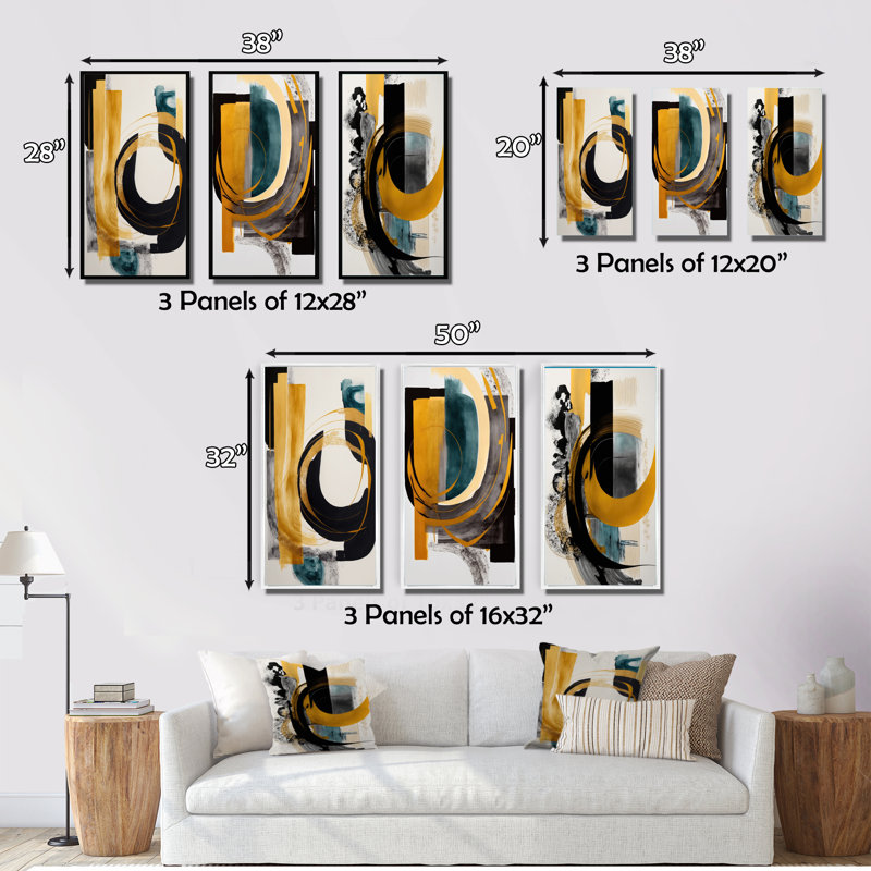 «Modern Green Art Deco», 3 pièces sur toile, Toile tendue, H 20 po x l 36 po