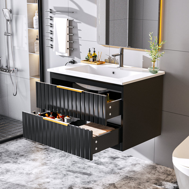 24"floating Bathroom Vanity With Sink, Black