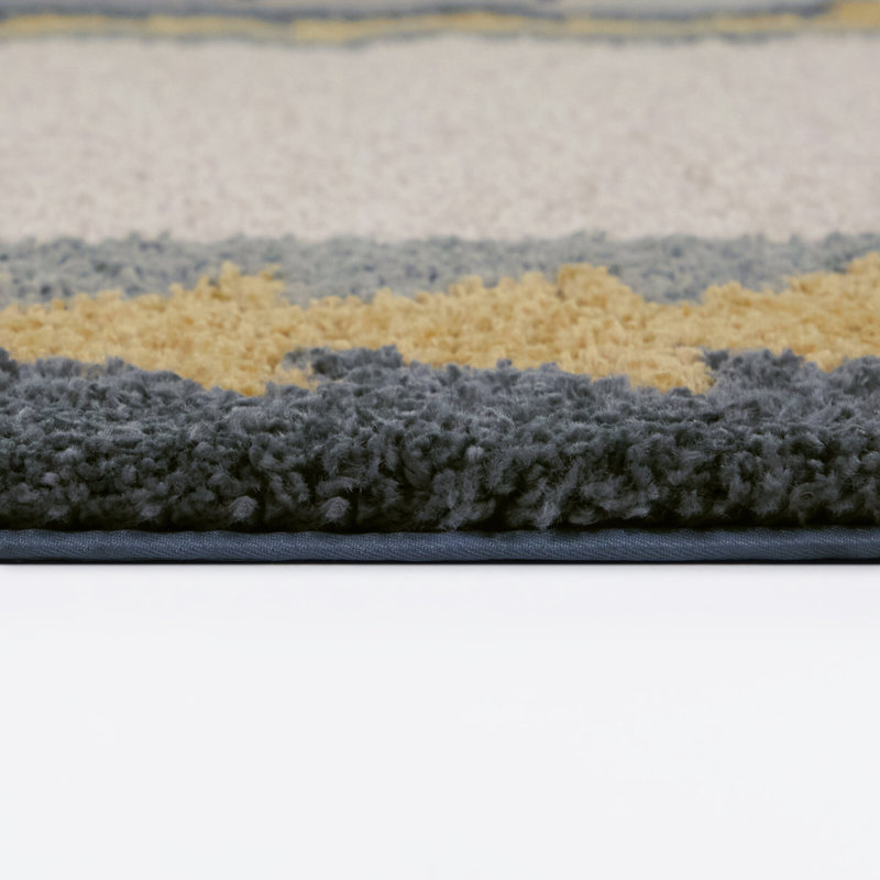 Tapis ovale à bordure triangulaire bleu / crème Kinnaird, Bleu / Crème, Ovale 6 pi 7 po x 9 pi