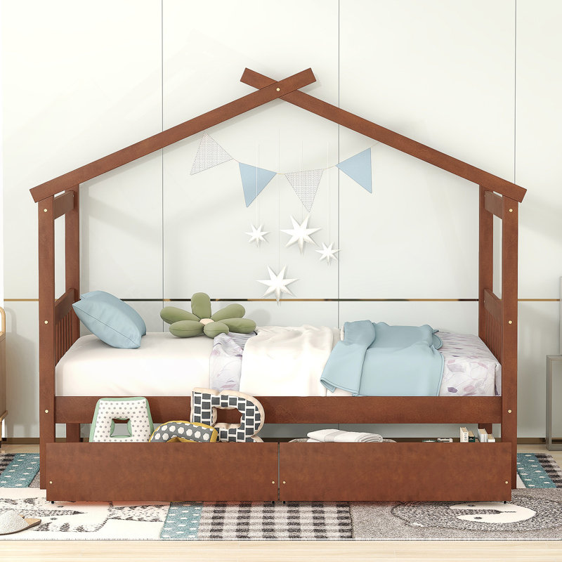 Lit en bois avec tiroirs