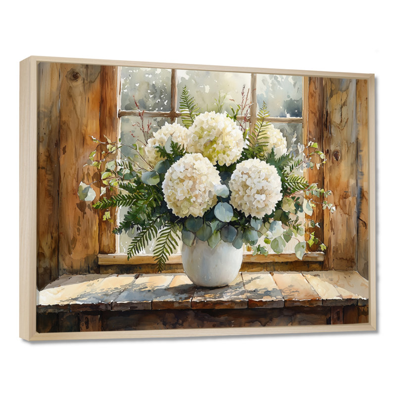 Bouquet d'hortensias «Barnyard Beauty» - hydrangées, décoration murale, H 12 po x l 20 po, Cadre flottant, Naturel