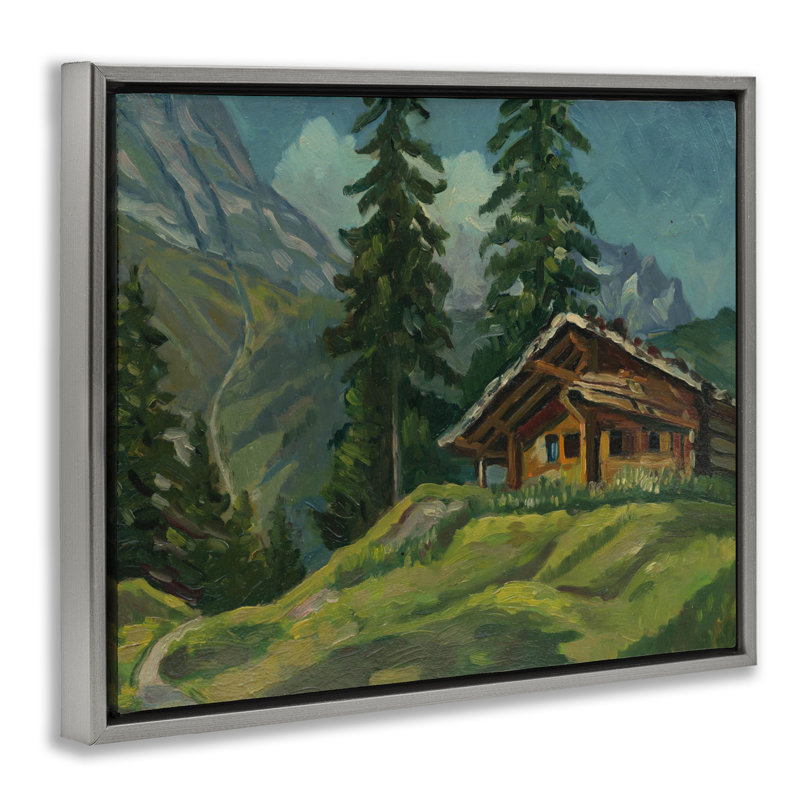 Cabine à la base du cadre flottant de montagne, design par lettré et doublé, Cadre flottant gris lustré, H 25 po x l 31 po