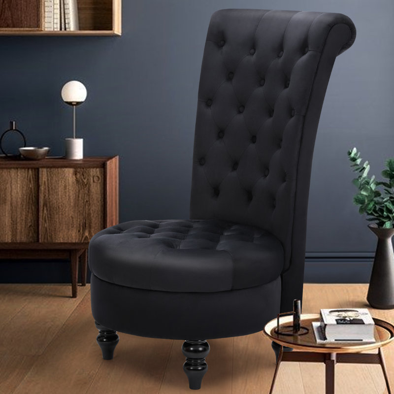 Annig Velvet Side Chair, Black Velvet, 1
