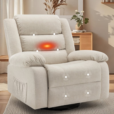 Recliner Chair With Heat And Massage,Oversized Recliner, 360°Swivel Manual Recliners For Living Room, Rocker Recliner With Side Pockets by Ebern Designs