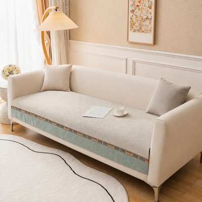 1-Piece Two-Tone Chenille Non-Slip Sofa Protector Pad for Seat, Backrest or Armrest, Pet-Friendly and Washable
