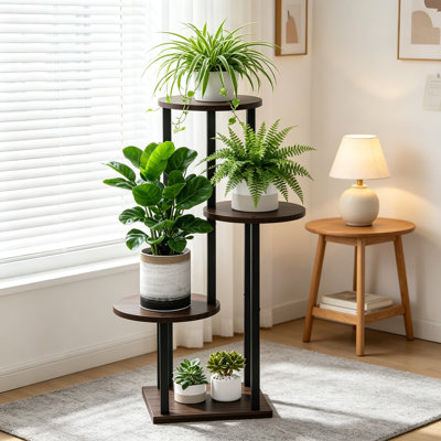Grand support à plantes en bois et en métal pour intérieur, support à pots de fleurs à plusieurs niveaux, étagère de jardinière en coin avec cadre robuste, organisateur décoratif minimaliste pour patio, balcon, salon