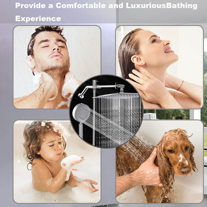 10" High-Pressure Rainfall Shower Head With Handheld Combo, 11" Adjustable Extension Arm & 5-Setting Adjustable SUS 304 Handheld Shower, 59" Hose, 2-In-1 Shower Holder