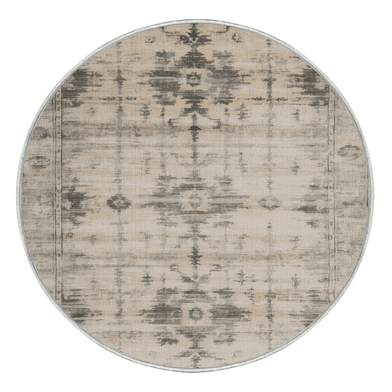 Tapis beige surteint lavable à la machine, Rond 7 pi