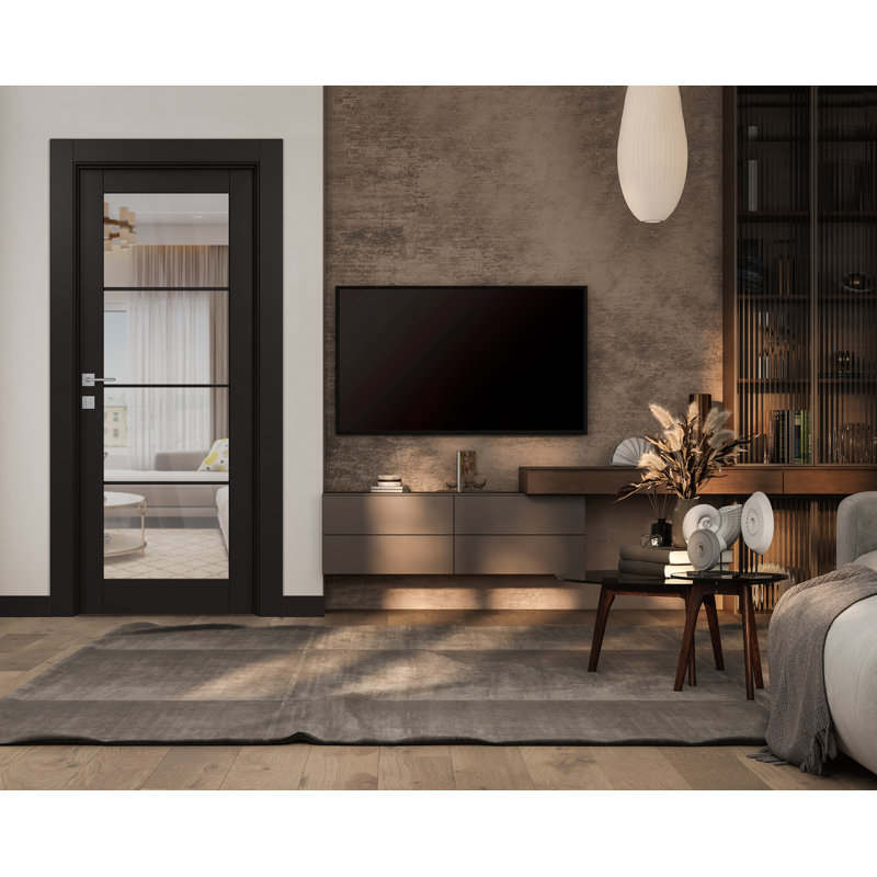 Porte intérieure standard Avon 4 Lite, Noir mat, 35,875 po x 79,37 po
