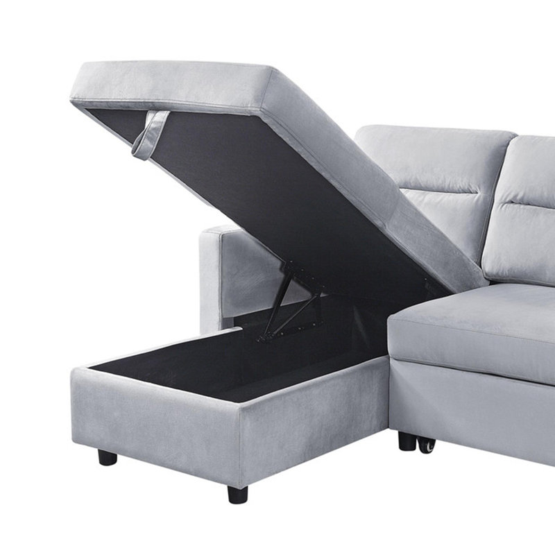 Canapé-lit modulaire en velours réversible, Gris clair