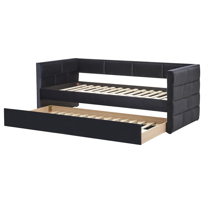 CHAVONNE Upholstered Daybed with Trundle, Black