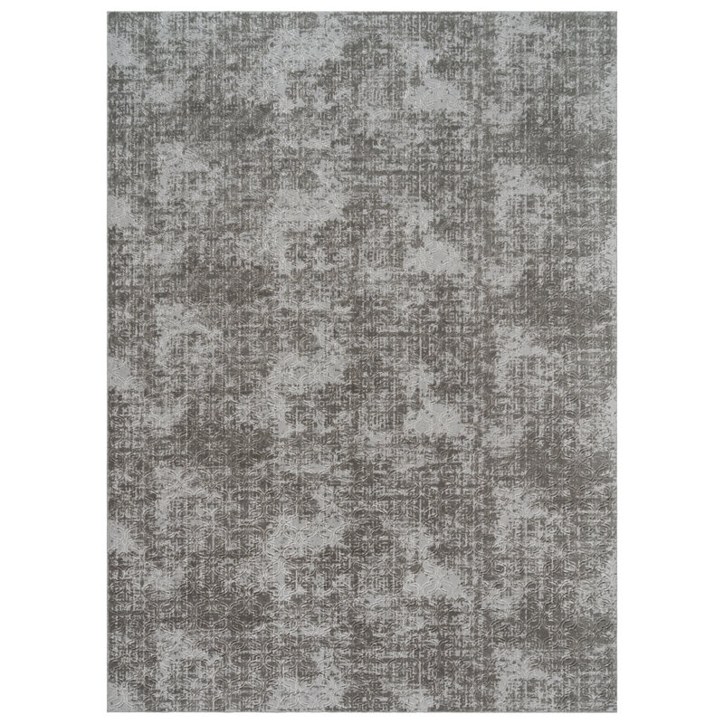 Tapis intérieur / extérieur à motif géométrique en relief gris argenté Aubepine Thandi - salon et chambre à coucher - gris, 5 x 7