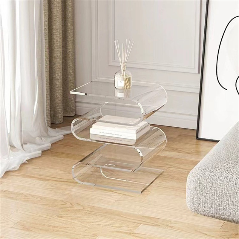 S-Curve End Table, Clear Acrylic Side Table for Living Room, Modern Accent Table, Transparent