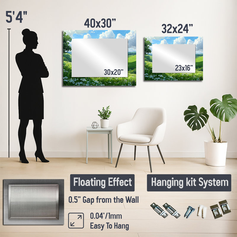"Countryside At High Noon II" - Art mural miroir sur paysages - imprimé sur métal, 24 po x 32 po