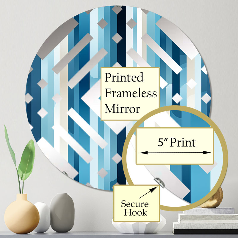 Blue Horizon Lines Striped Pattern - Diamond Decorative Mirror, 23.6" x 23.6"