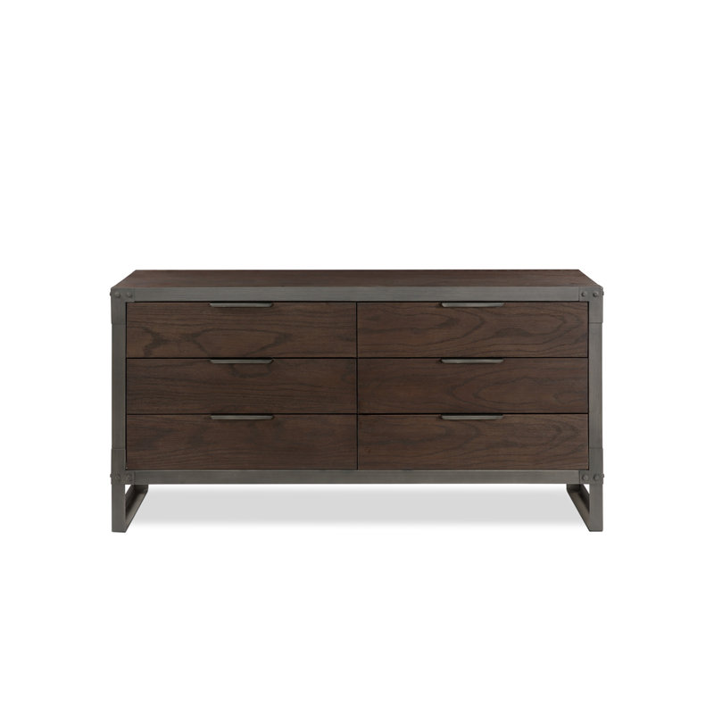 Commode standard à 6 tiroirs l 54,5 po Pacie, Brun chêne