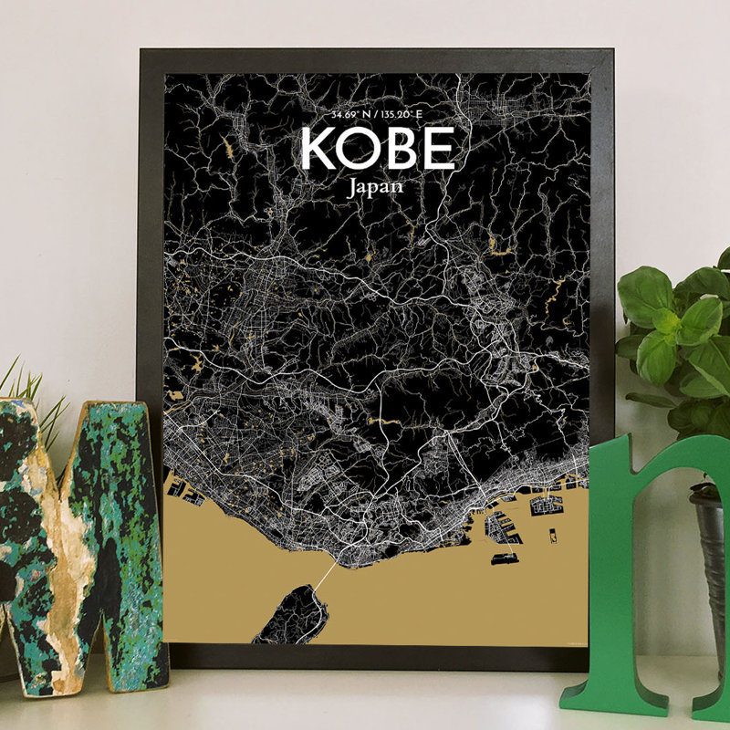 « kobe »-impression d’art graphique sans cadre sur papier, H 17 po x l 11 po x P 0,05 po