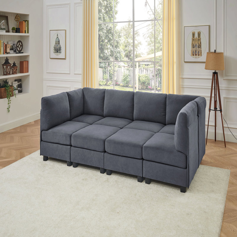 Polyester Upholstered Modular Sectional, Gray