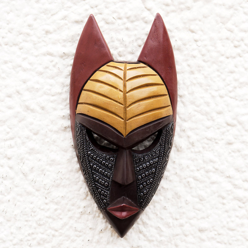 Novica Handmade Ancestral Bat African Wood And Aluminum Mask