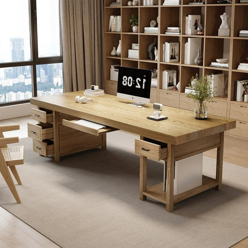 Bureaux rectangulaires en bois massif brun, Retour à gauche, 29.53" H x 78.74" W x 27.56" D